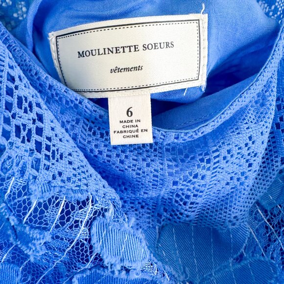Moulinette Soeurs | Anthropologie Liliflora Lace Mini SunDress in Blue $189 Sz 6 - Picture 5 of 6